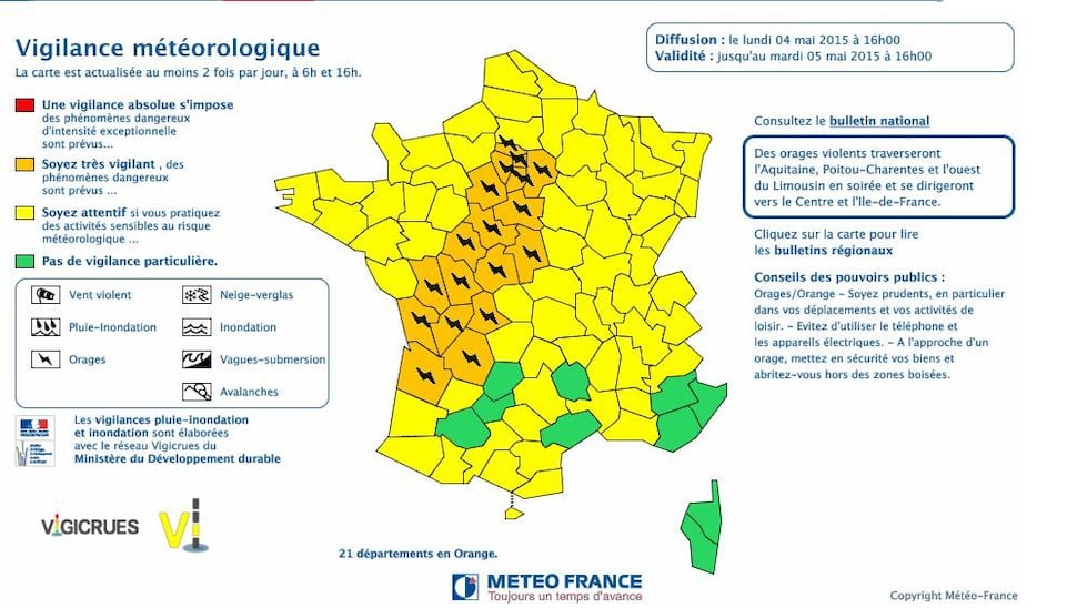 21 départements français en vigilance orageuse mardi : la météo s&rsquo;apaise mais les risques persistent